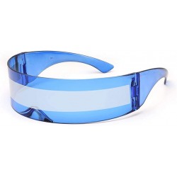 Goggle Futuristic Cyclops Monoblock Shield Mirrored Sunglasses Sunglass Glasses - Blue - CZ18Z7CGWAQ $24.60