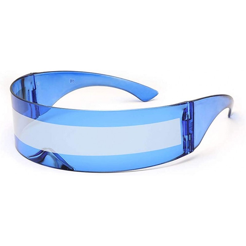 Goggle Futuristic Cyclops Monoblock Shield Mirrored Sunglasses Sunglass Glasses - Blue - CZ18Z7CGWAQ $13.42