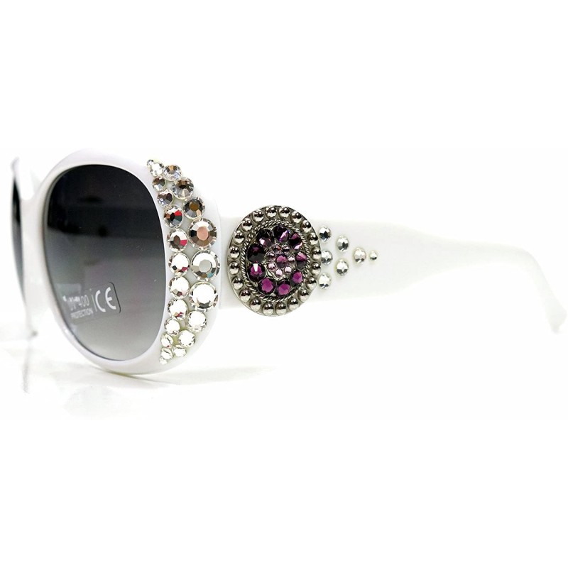 Round Womens Round Crystal Sunglasses - White Purple - CE11CXVPXWV $34.99