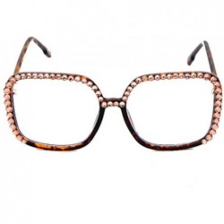 Square Square Large Frame Transparent Diamond Sunglasses Unique Fashion Rhinestone Glasses - 4 - C2190OC4T4X $31.45