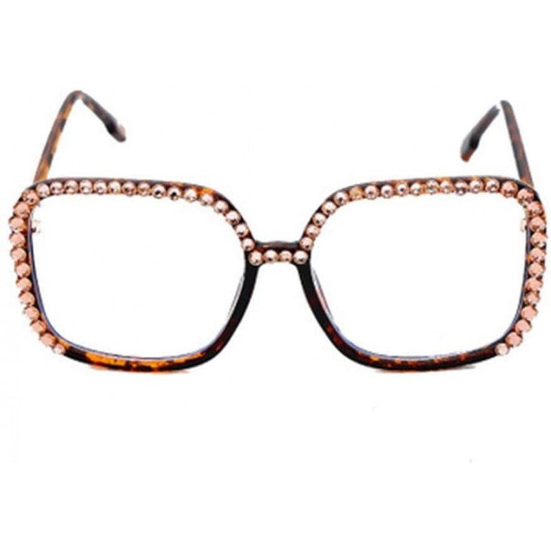 Square Square Large Frame Transparent Diamond Sunglasses Unique Fashion Rhinestone Glasses - 4 - C2190OC4T4X $31.45
