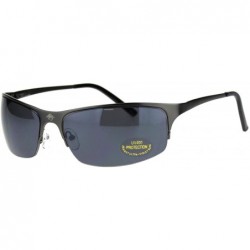 Rectangular Mens Spring Hinge Narrow Half Rim Warp Metal Rim Sport Sunglasses - Gunmetal Black - C418QMOQMZK $20.41