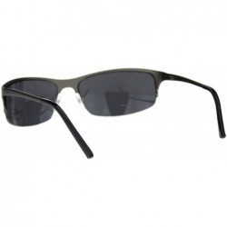 Rectangular Mens Spring Hinge Narrow Half Rim Warp Metal Rim Sport Sunglasses - Gunmetal Black - C418QMOQMZK $11.28