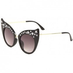 Cat Eye Rhinestone Stars Round Lens Wide Brow Cat Eye Sunglasses - Smoke - C71983HEHGT $27.61