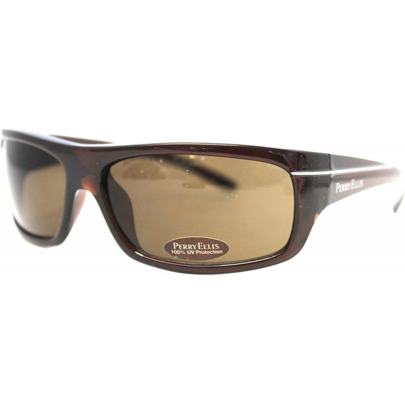 Rectangular Sunglasses Mens Crystal Brown Plastic Wrap- Solid Brown Lens PE15 1 - CH118V8RG4X $20.62