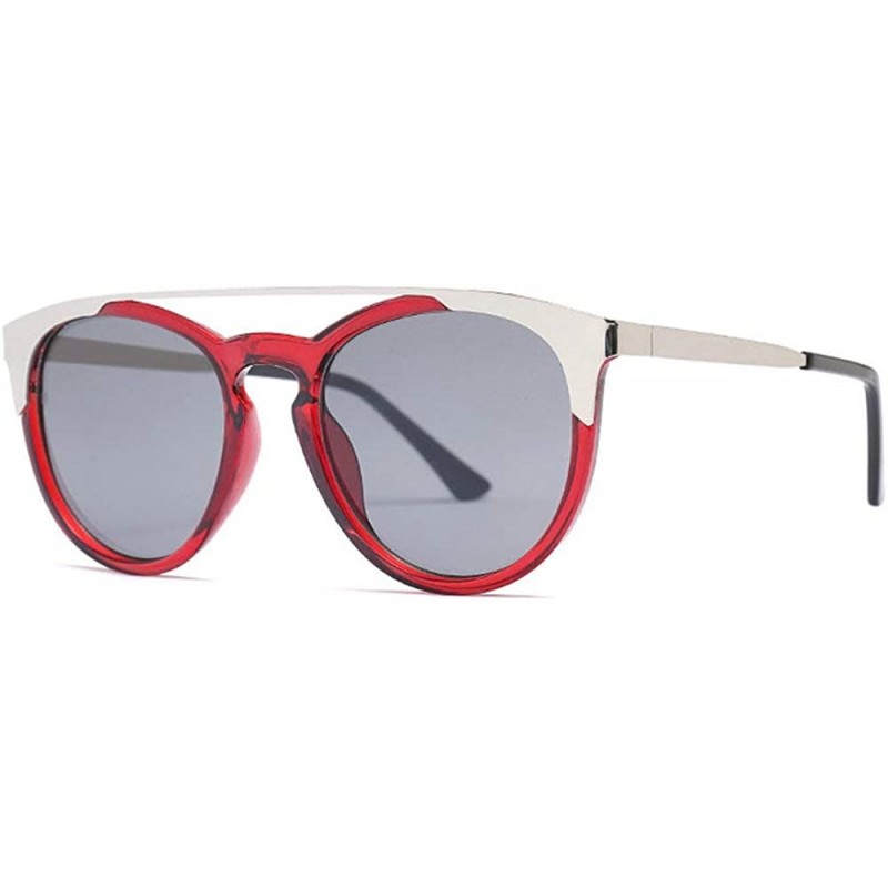 Oval New fashion luxury metal frame trend brand designer double nose beam unisex sunglasses UV400 - Red - C218M979895 $11.35