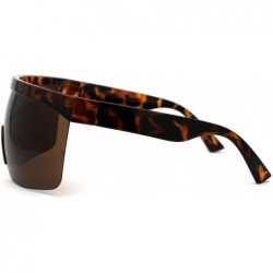 Oversized Flat Top Half Rim Oversize Shield Retro Sunglasses - Tortoise Brown - CH19624NEST $13.62