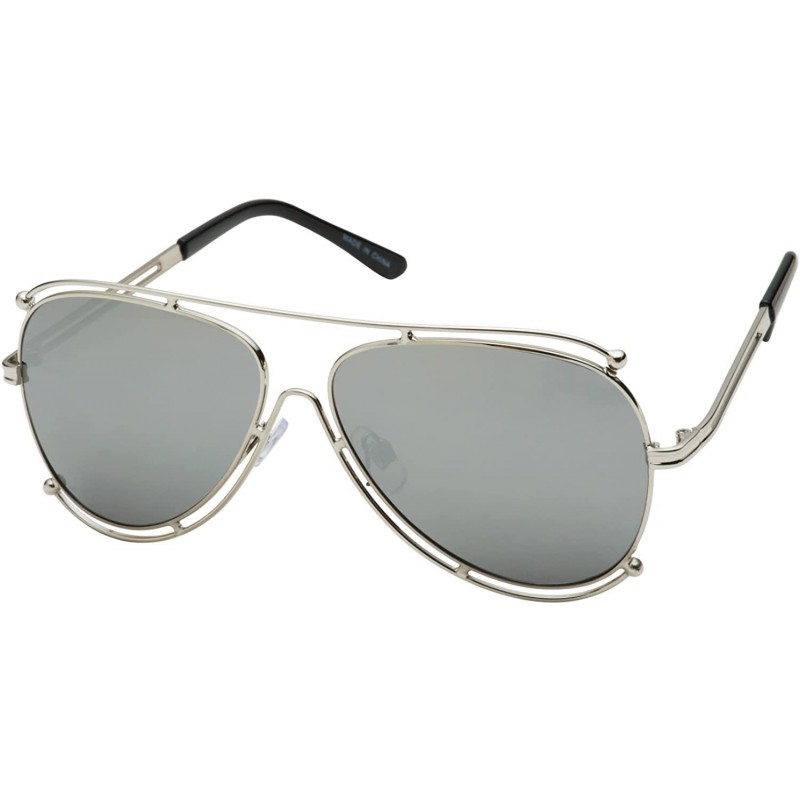 Aviator Women's Aviator Metal Frame Flat Bar Modern Style Sunglasses - Silver Frame Silver Lens - CB12LZUVPSB $14.78