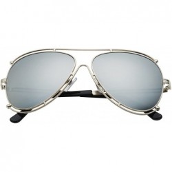 Aviator Women's Aviator Metal Frame Flat Bar Modern Style Sunglasses - Silver Frame Silver Lens - CB12LZUVPSB $14.78