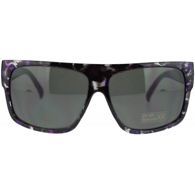 Rectangular Unisex Mobster Flat Top Rectangular Metalic Animal Print Sunglasses - Purple Leopard - C411N3BRENV $11.18