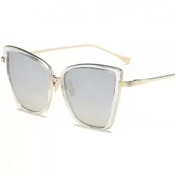 Square Women Cat Eye Sunglasses Classic Brand Designer Sun Glasses Ladies Retro Coating Mirror Male Goggles - Silver - CY18A9...