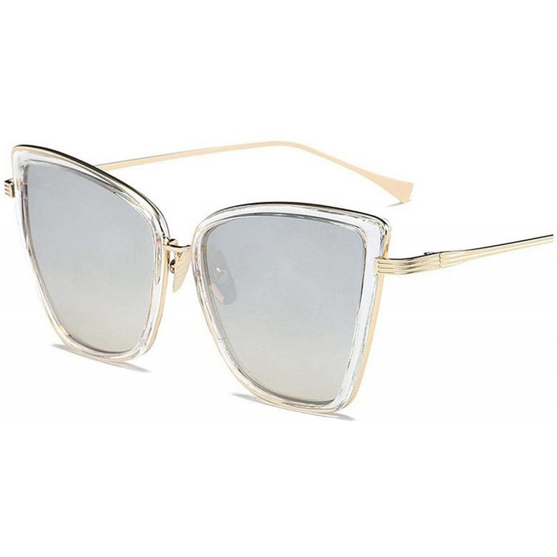 Square Women Cat Eye Sunglasses Classic Brand Designer Sun Glasses Ladies Retro Coating Mirror Male Goggles - Silver - CY18A9...