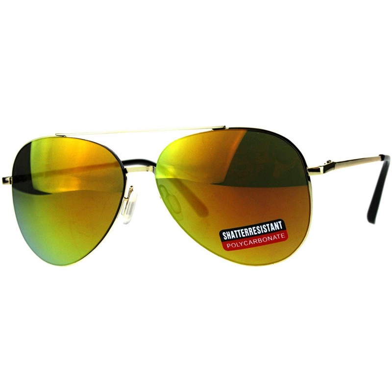 Aviator Unisex Aviator Sunglasses Thin Metal Spring Hinge Frame UV 400 - Gold (Orange Mirror) - C018HMZUR3G $10.82