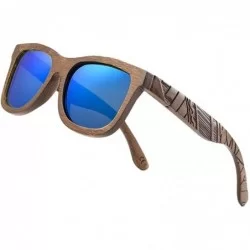 Aviator Bamboo Wood Polarized Sunglasses For Men & Women - Temple Carved Collection - Ta05-brown Bamboo Frame Blue Lens - CS1...