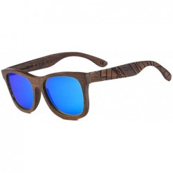 Aviator Bamboo Wood Polarized Sunglasses For Men & Women - Temple Carved Collection - Ta05-brown Bamboo Frame Blue Lens - CS1...