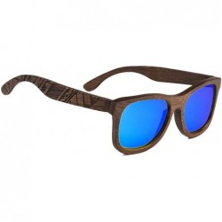 Aviator Bamboo Wood Polarized Sunglasses For Men & Women - Temple Carved Collection - Ta05-brown Bamboo Frame Blue Lens - CS1...
