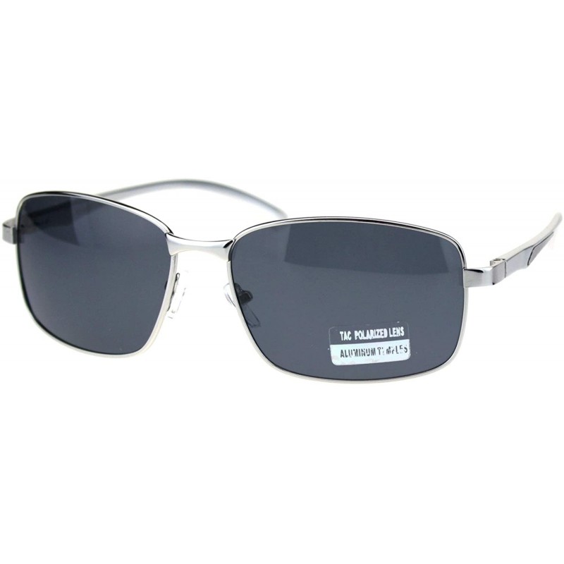 Rectangular Mens Polarized Lens Aluminum Arm Metal Rim Light Weight Agent Sunglasses - Silver Black - CQ18QOMZCWQ $9.25