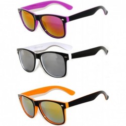 Oval Retro 80's 2 Tone Frame Vintage Sunglasses Full Mirror Lens 3 Pack - Purple/Black-wh/Orange - 3 Pairs - CN11NQVFP3T $17.59