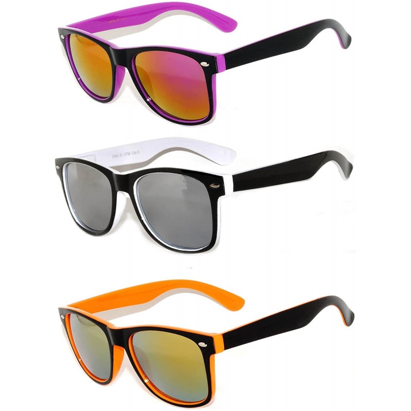 Oval Retro 80's 2 Tone Frame Vintage Sunglasses Full Mirror Lens 3 Pack - Purple/Black-wh/Orange - 3 Pairs - CN11NQVFP3T $20.24