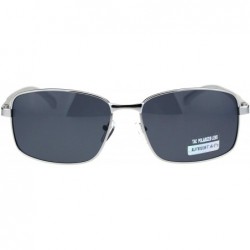 Rectangular Mens Polarized Lens Aluminum Arm Metal Rim Light Weight Agent Sunglasses - Silver Black - CQ18QOMZCWQ $9.25