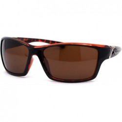 Sport Mens Color Mirror Warp Rectangular Sport Plastic Sunglasses - Black Tortoise Brown - CM195ZR9U4U $27.58