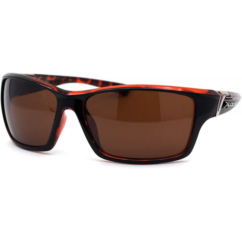 Sport Mens Color Mirror Warp Rectangular Sport Plastic Sunglasses - Black Tortoise Brown - CM195ZR9U4U $12.87