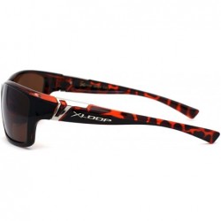Sport Mens Color Mirror Warp Rectangular Sport Plastic Sunglasses - Black Tortoise Brown - CM195ZR9U4U $12.87