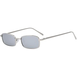 Rectangular Fashion Steampunk Vintage Rectangular Metal Frame Sunglasses Tinted Lens Shades - Silver-mirror - CO18I7ZETN6 $20.22