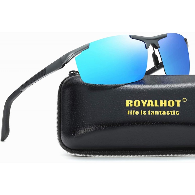 Rectangular Polarized Sunglasses for Men Rectangular Aluminum Magnesium Frame for Driving Fishing Golf Sport - Grey Ice Blue ...