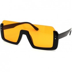 Shield Mens Upside Down Half Rim Plastic Rectangular Shield Sunglasses - Black Orange - CX18ZRE2XDE $18.51