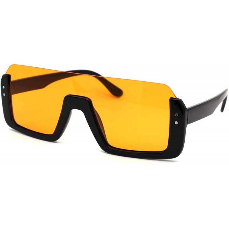 Shield Mens Upside Down Half Rim Plastic Rectangular Shield Sunglasses - Black Orange - CX18ZRE2XDE $12.51