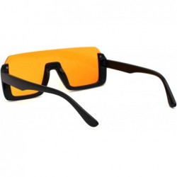 Shield Mens Upside Down Half Rim Plastic Rectangular Shield Sunglasses - Black Orange - CX18ZRE2XDE $12.51