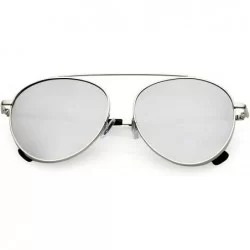 Oversized Polarized Oversize Round Aviator Sunglasses For Women Metal Brow Bar Colored Mirror Lens 60mm - C512O3OZE4K $18.90
