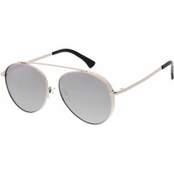 Oversized Polarized Oversize Round Aviator Sunglasses For Women Metal Brow Bar Colored Mirror Lens 60mm - C512O3OZE4K $18.90