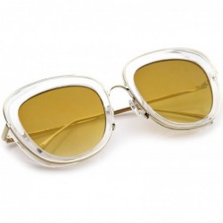 Oversized Polarized Oversize Round Aviator Sunglasses For Women Metal Brow Bar Colored Mirror Lens 60mm - C512O3OZE4K $18.90