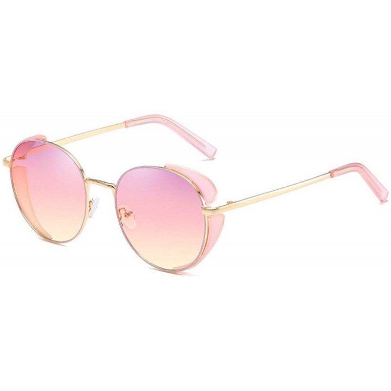 Round 2020 New Fashion Retro Personality Women Metal Round Frame Designer Designer Men Punk Sunglasses - Pink Yellow - CI193U...