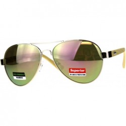 Aviator Real Bamboo Wood Temple Sunglasses Unisex Aviator Mirror Lens UV 400 - Gold (Pink Mirror) - CM18D2X0GT5 $24.60