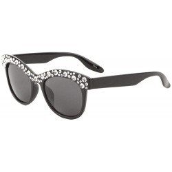 Cat Eye Frontal Brow Rhinestone Round Cat Eye Sunglasses - Black - CE198L2GMC9 $26.93
