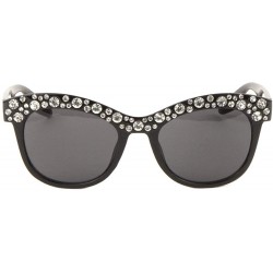 Cat Eye Frontal Brow Rhinestone Round Cat Eye Sunglasses - Black - CE198L2GMC9 $15.23