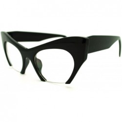 Cat Eye Semi Rimless Cut Off Bottom Razor Clear Lens Cat Eye Glasses - Black - C518ERWGI4U $10.52