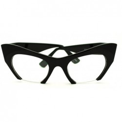 Cat Eye Semi Rimless Cut Off Bottom Razor Clear Lens Cat Eye Glasses - Black - C518ERWGI4U $10.52