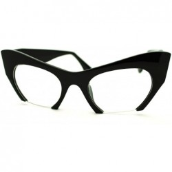 Cat Eye Semi Rimless Cut Off Bottom Razor Clear Lens Cat Eye Glasses - Black - C518ERWGI4U $10.52