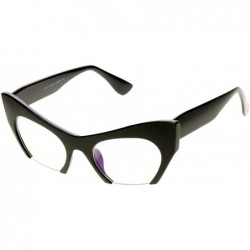 Cat Eye Semi Rimless Cut Off Bottom Razor Clear Lens Cat Eye Glasses - Black - C518ERWGI4U $10.52