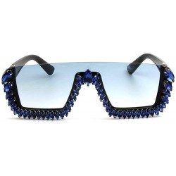 Square Fashion One piece Sunglasses Rhinestone Diamond - Blue - C318YDZXCEX $16.61