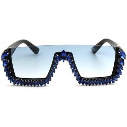 Square Fashion One piece Sunglasses Rhinestone Diamond - Blue - C318YDZXCEX $28.68