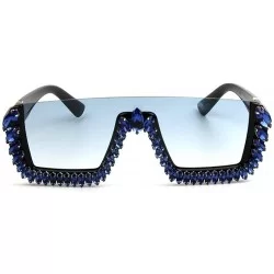 Square Fashion One piece Sunglasses Rhinestone Diamond - Blue - C318YDZXCEX $28.68