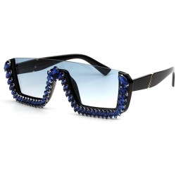 Square Fashion One piece Sunglasses Rhinestone Diamond - Blue - C318YDZXCEX $16.61