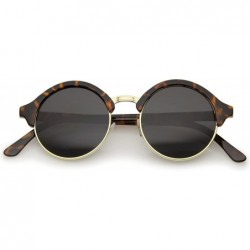 Semi-rimless Vintage Inspired Classic Half Frame Semi-Rimless Round Circle Sunglasses - Tortoise-gold / Smoke - CF12NYX4N24 $...