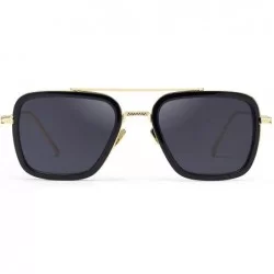 Square Retro Square Hero Sunglasses Aviator Metal Frame Flat Lens for Men Women Goggle - Black - CX18UZEE7XK $22.29