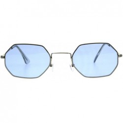 Rectangular Mens Vintage Octagonal Metal Rim Pimp Color Len Sunglasses - Silver Blue - CD18H4MD0Y5 $7.74